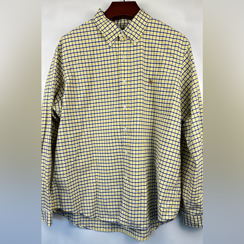 Ralph Lauren Men's XXL Long‎ Sleeve Big Shirt Button-Up Yellow Plaid